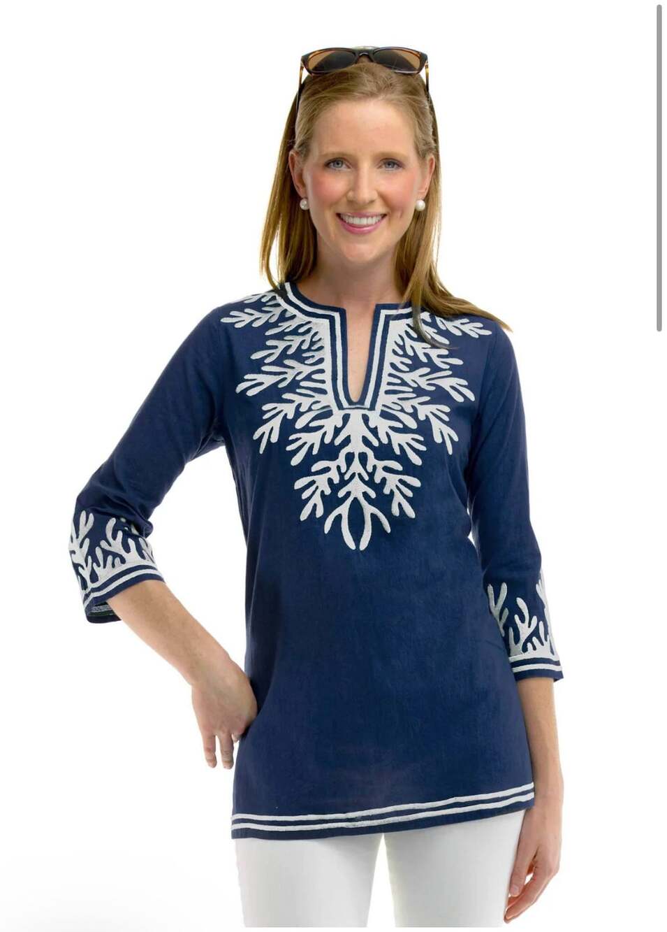 Gretchen Scott Cotton Embroidered Tunic The Reef Navy XXL Nautical resortwear